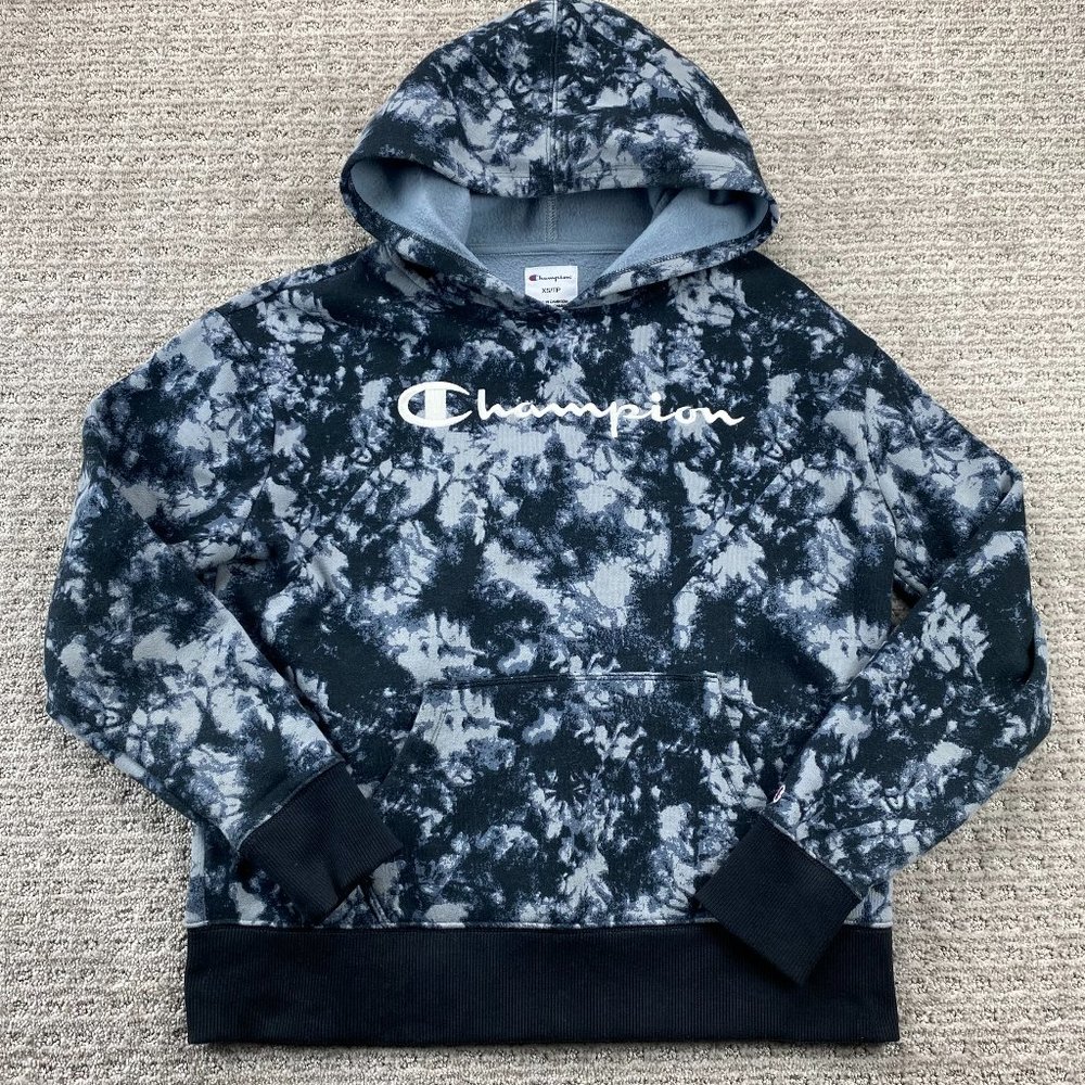 Champion Sweater Women Extra Small XS Black Gray Hoodie Spell Out Embroidered